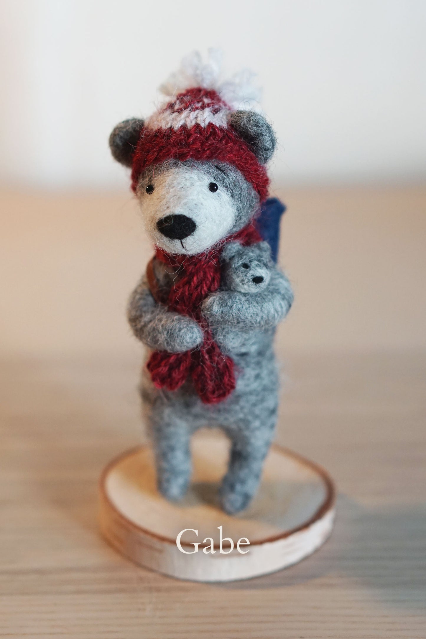Needle Felted Grey Christmas Teds