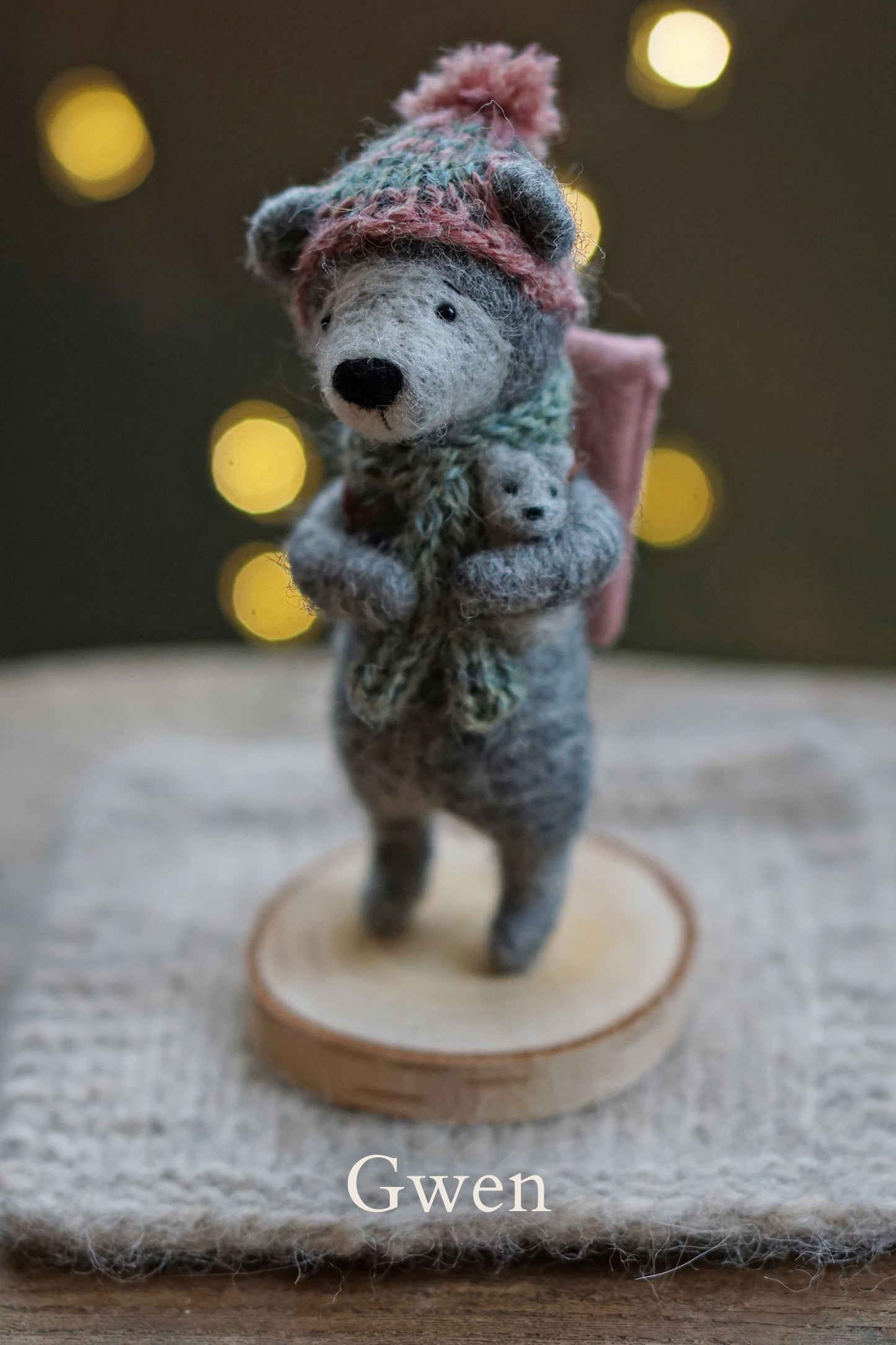 Needle Felted Grey Winter Teds