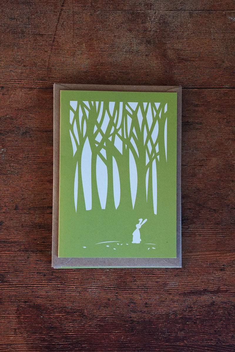 Set of Six Green Woodland Bunny Greetings Cards