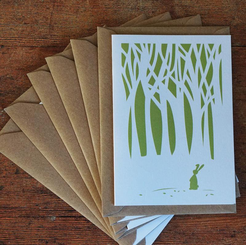 Set of Six White Woodland Bunny Greetings Cards