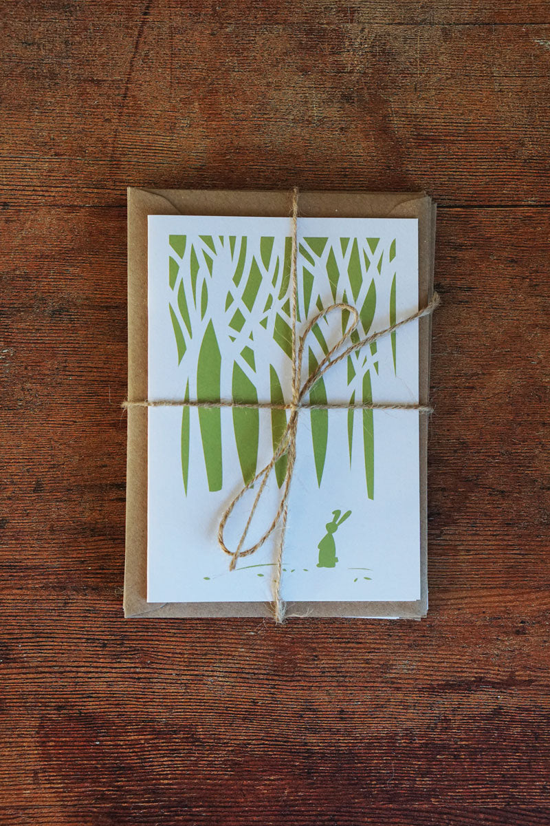Set of Six White Woodland Bunny Greetings Cards