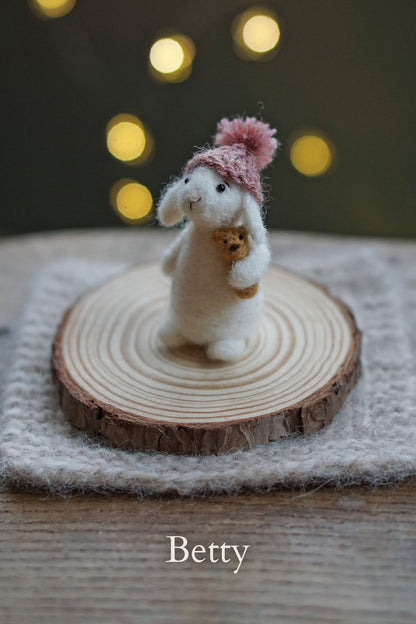 Needle Felted Miniature Lop Eared Winter Bunnies
