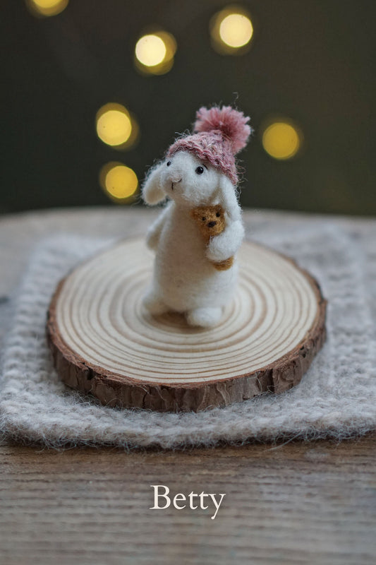 Needle Felted Miniature Lop Eared Winter Bunnies