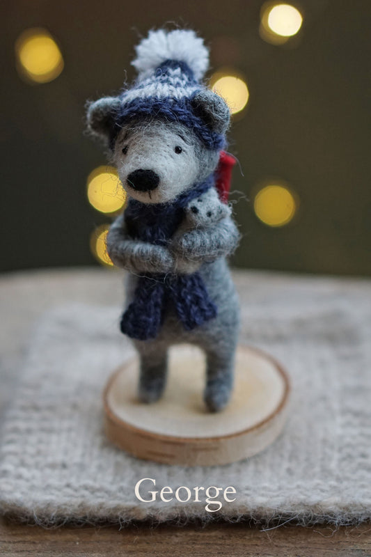 Needle Felted Grey Winter Teds
