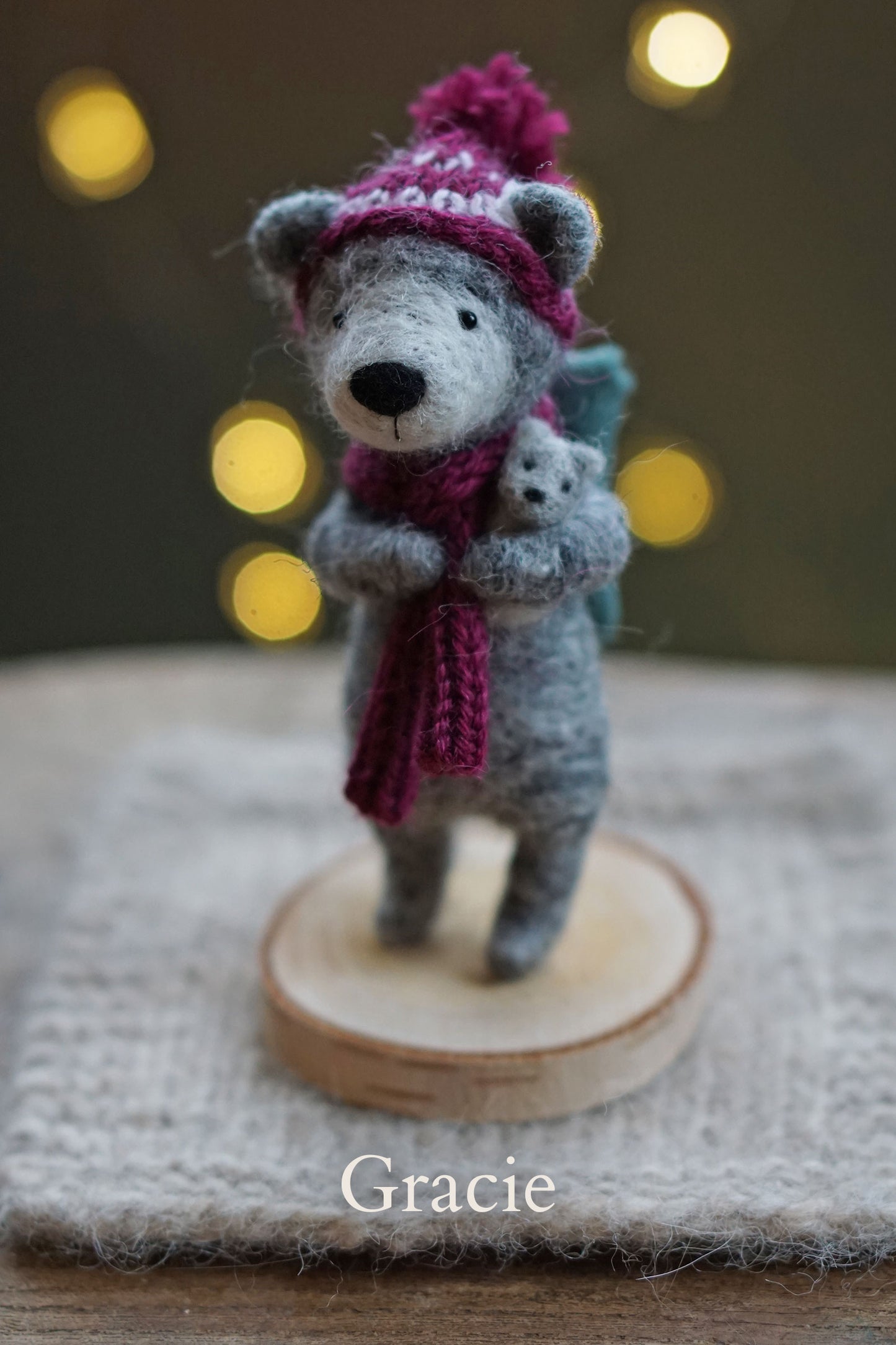 Needle Felted Grey Winter Teds