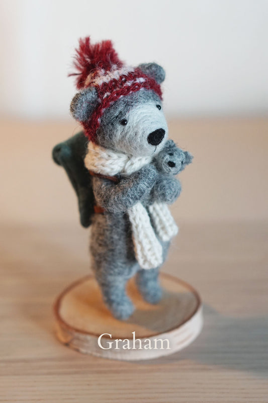 Needle Felted Grey Christmas Teds