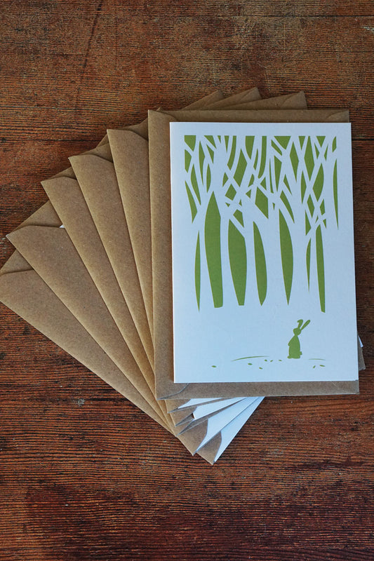 Set of Six White Woodland Bunny Greetings Cards