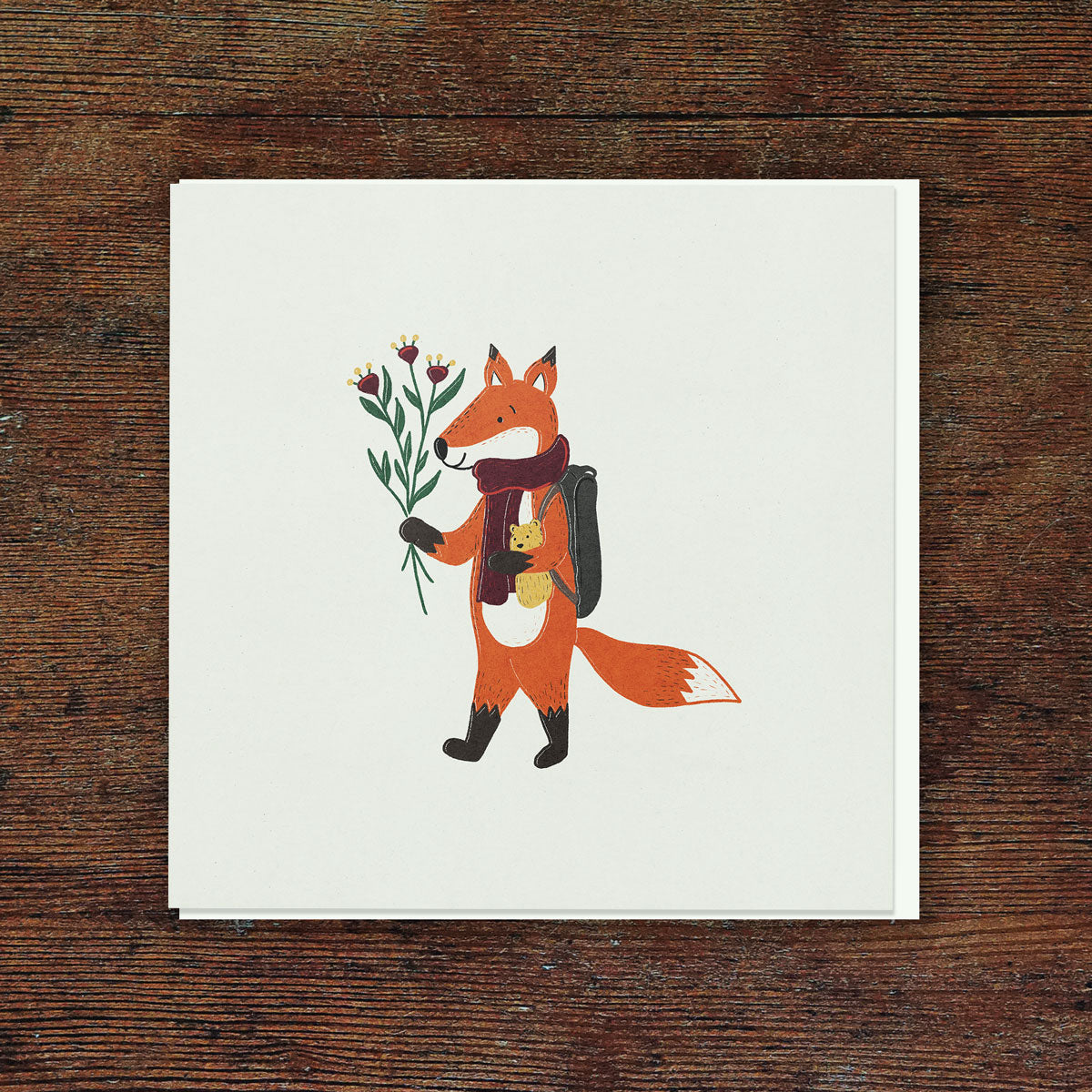 Fox with Flowers Greetings Card